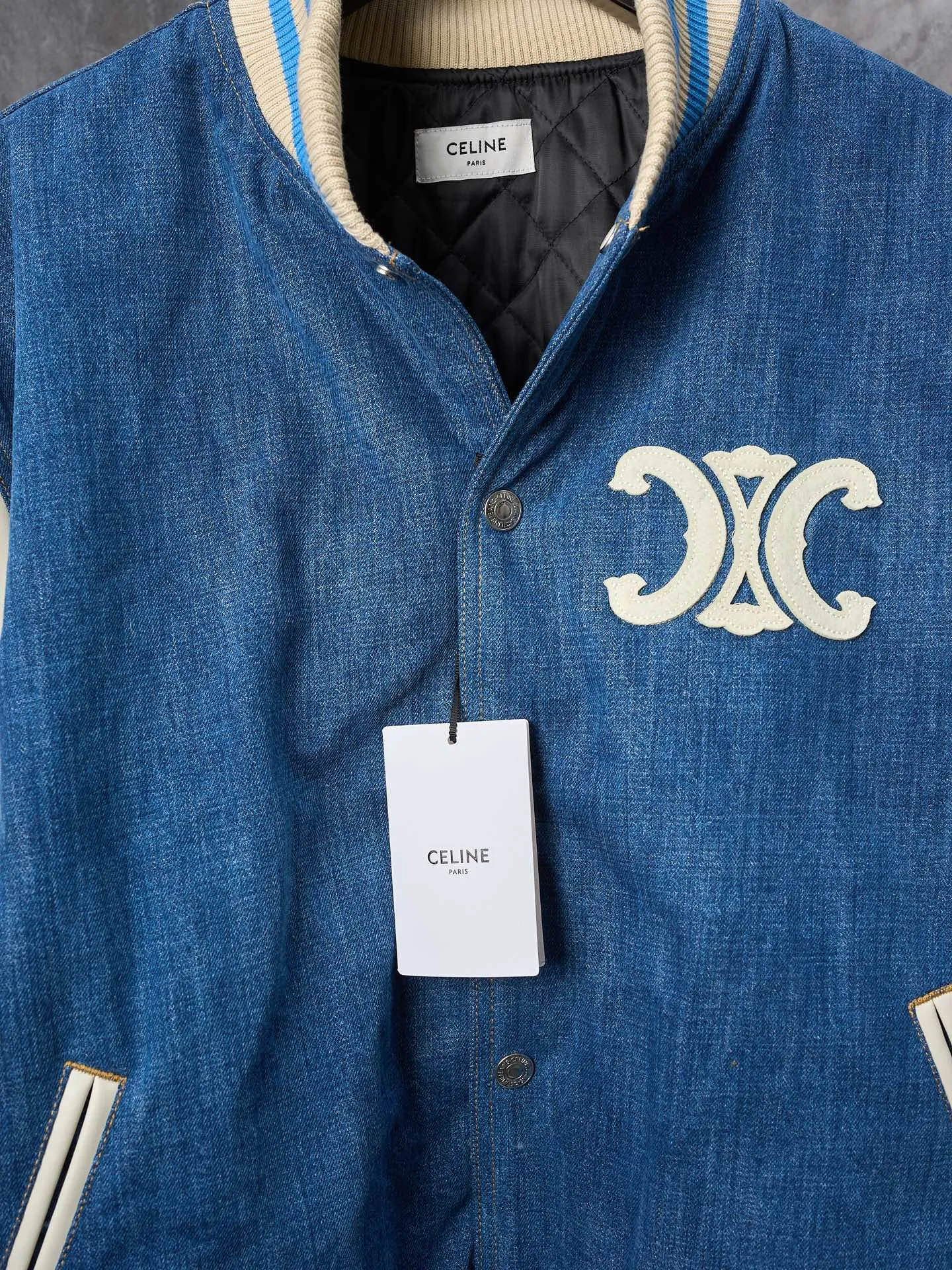 [Real auction] Celine/Celine Arc de Triomphe washed denim patchwork baseball jacket [In Stock] S M L XL